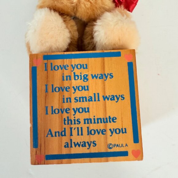 Bear On A Block by Paula I Love You Poem Plush Wood VTG 80s Kid Nostalgic Decor - Picture 12 of 12